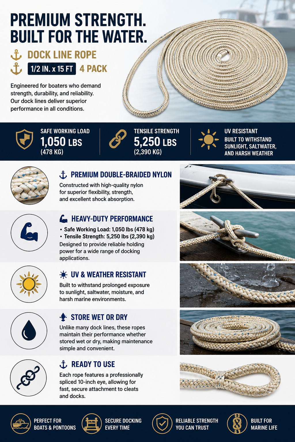 Dock Line Rope 4-Pack