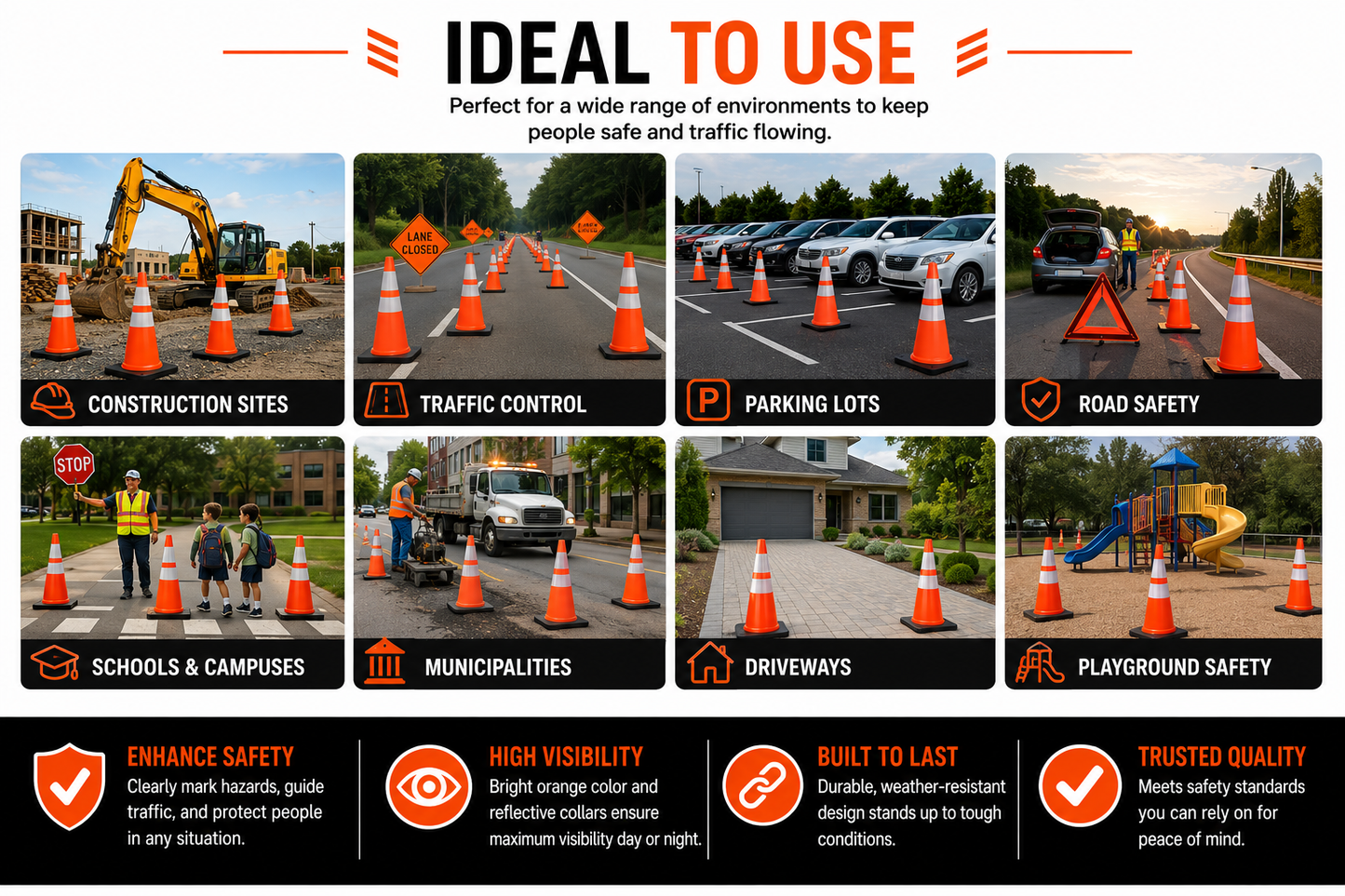 28-Inch/36-Inch 6PCS Traffic Safety Parking Cones Reflective Collars