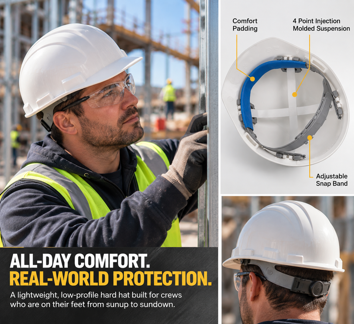 ERB / Deltaplus Americana Cap Style Hard Hat, 4-Point Pinlock (Yellow/White)