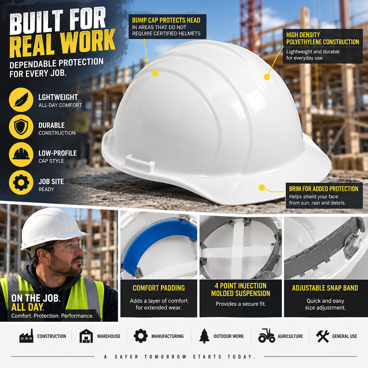 ERB / Deltaplus Americana Cap Style Hard Hat, 4-Point Pinlock (Yellow/White)