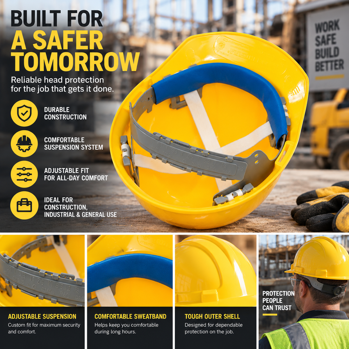 ERB / Deltaplus Americana Cap Style Hard Hat, 4-Point Pinlock (Yellow/White)