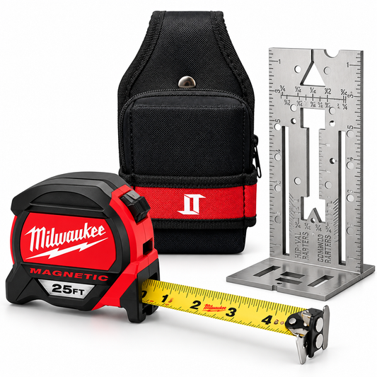 Milwaukee Tape Measure + Universal Tool Pouch + Universal Square