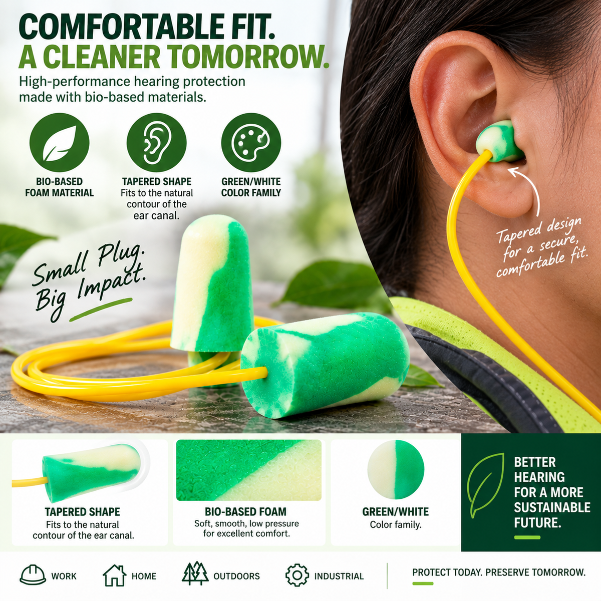 PIP ECOSeries BioSoft Corded Earplugs, NRR 32, 100-Pair Box