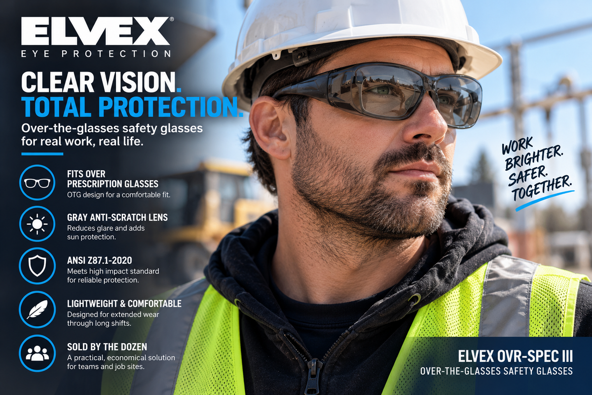 Elvex OVR-Spec III OTG Safety Glasses, Gray Lens