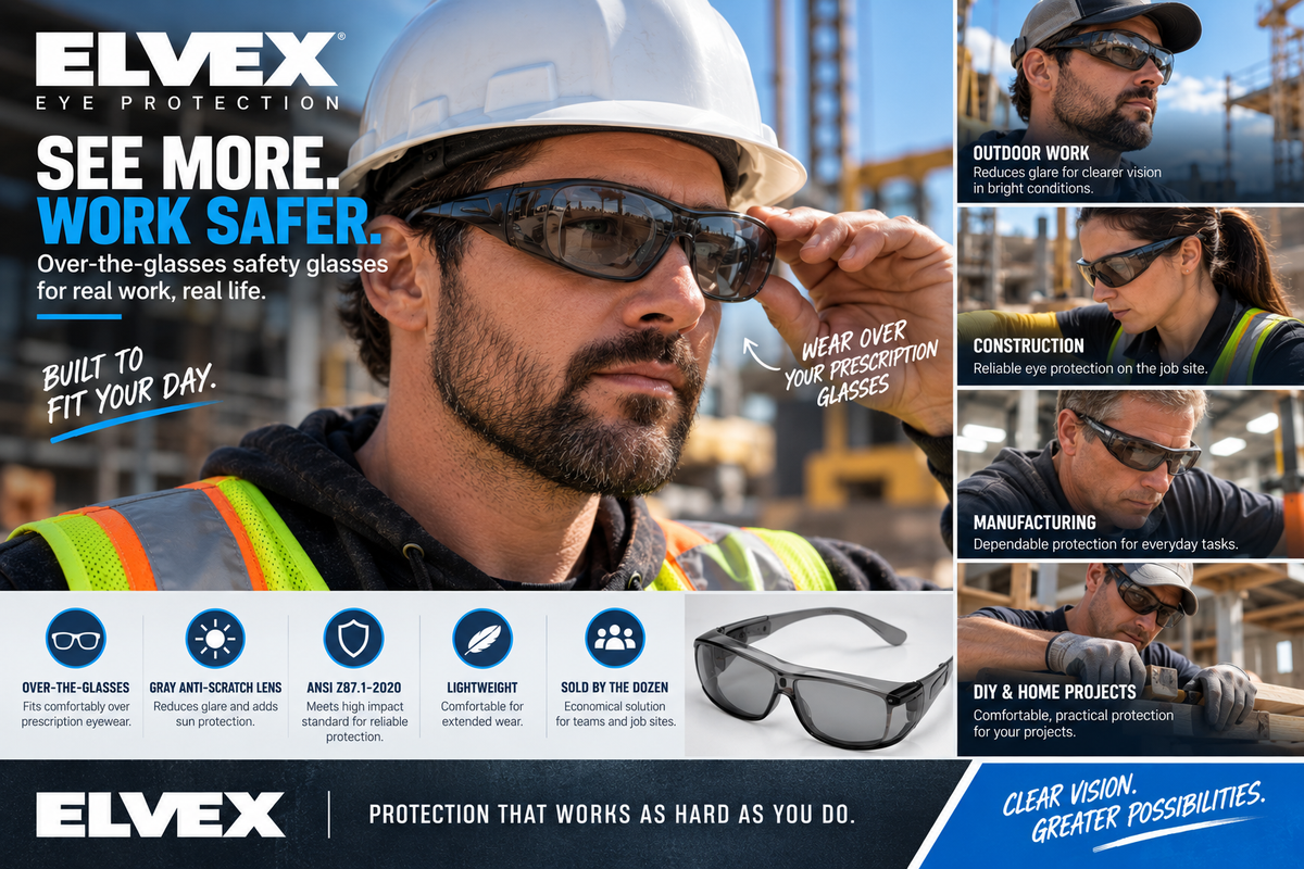 Elvex OVR-Spec III OTG Safety Glasses, Gray Lens
