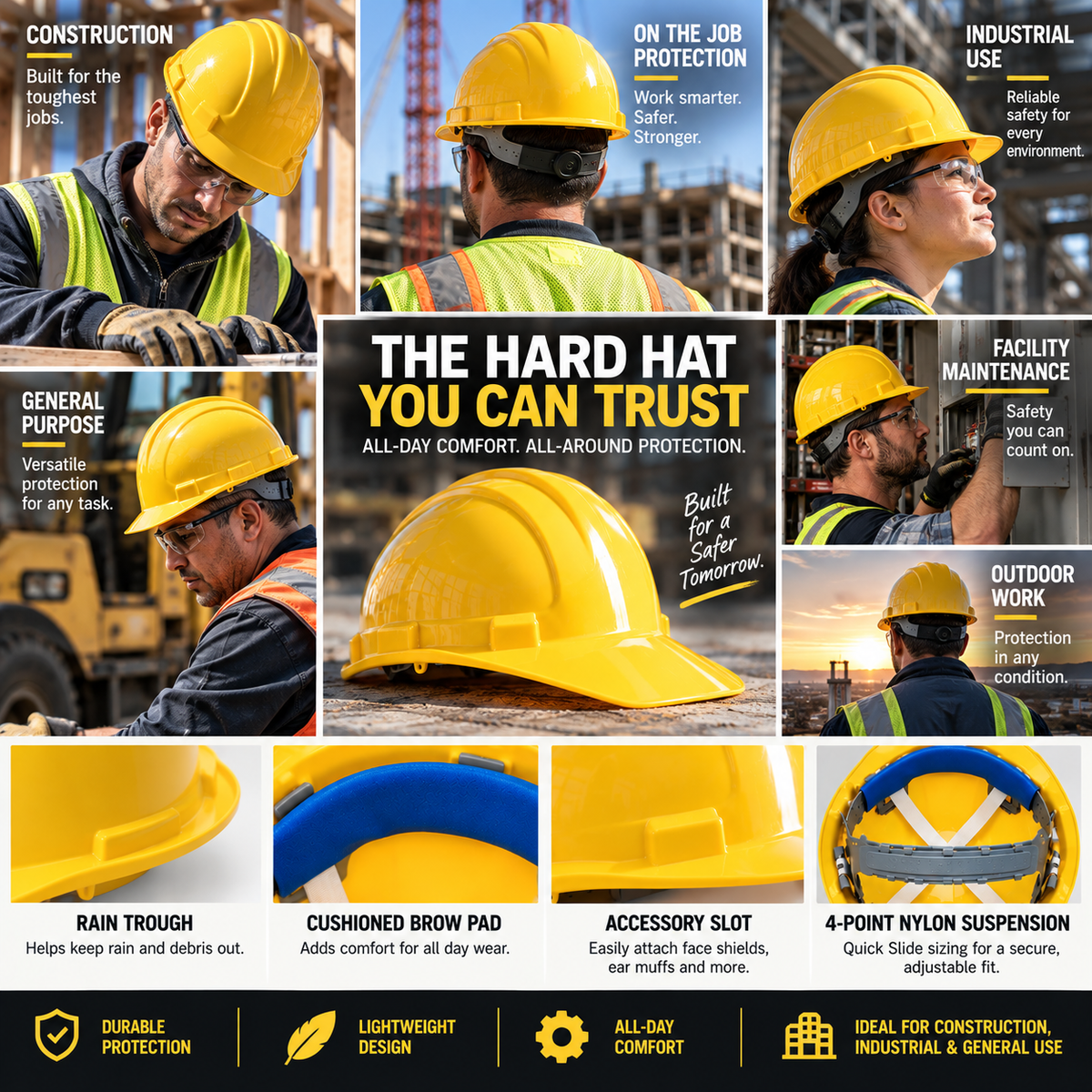 ERB / Deltaplus Americana Cap Style Hard Hat, 4-Point Pinlock (Yellow/White)