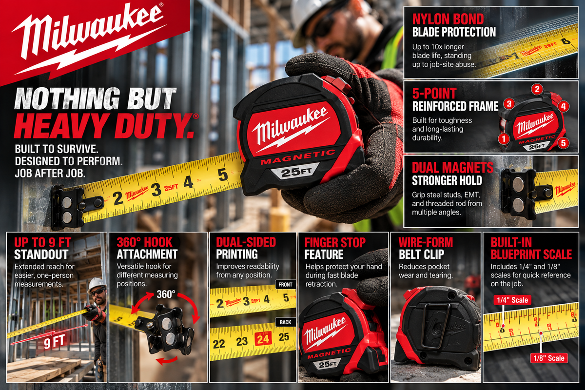 Milwaukee 48-22-5125 Compact Wide Blade Magnetic Tape Measure