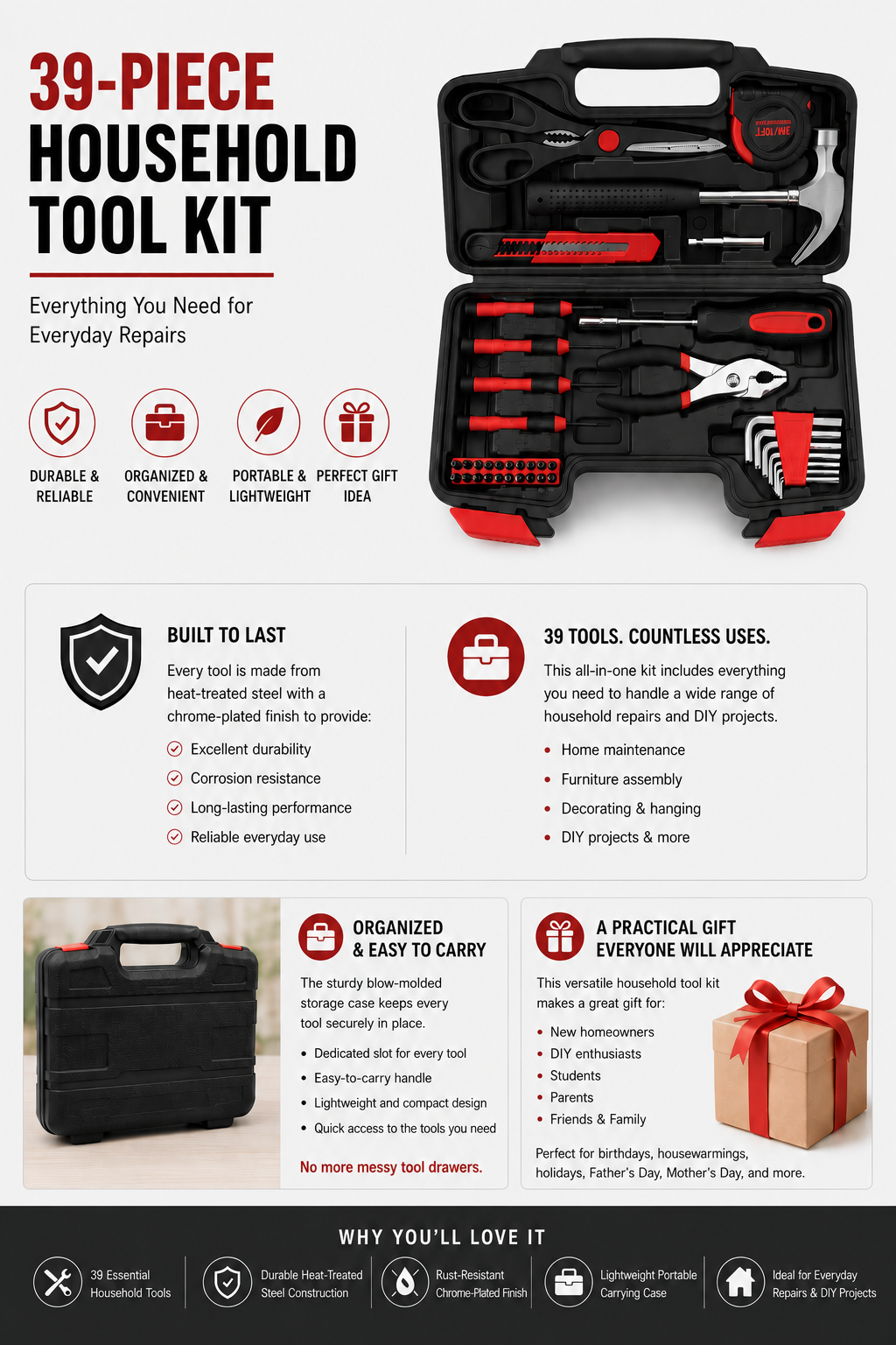 39 Piece Red Tool Kit