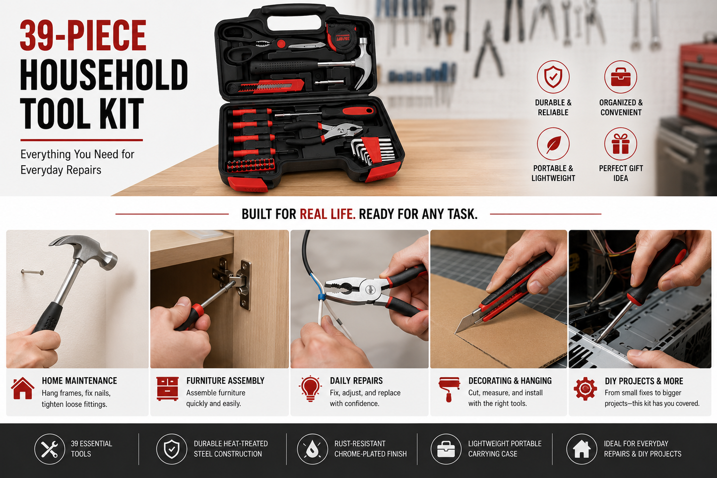 39 Piece Red Tool Kit